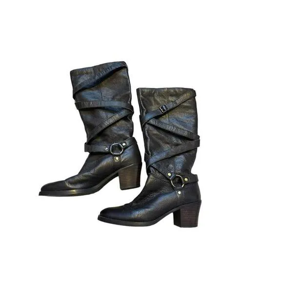 Ralph Lauren Boots Harness Belts Riding Fashion Pull on Brown Women's 10 M