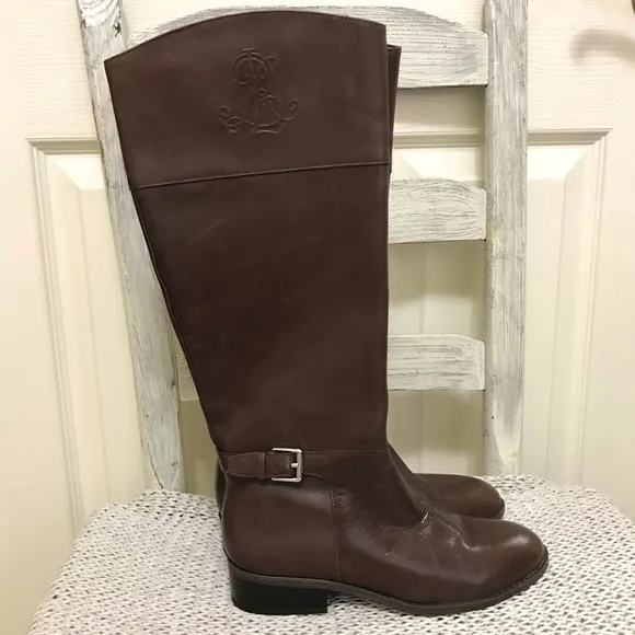 Ralph Lauren Madisen Monogram Leather Riding Boot