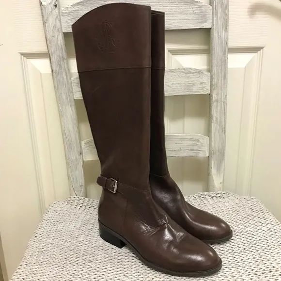 Ralph Lauren Madisen Monogram Leather Riding Boot