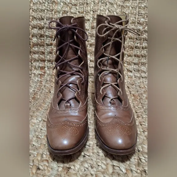 Ralph Lauren  Womens Sz 9 AA Brown Leather Lace-Up Ankle Mid-Calf Boot Italy Boh