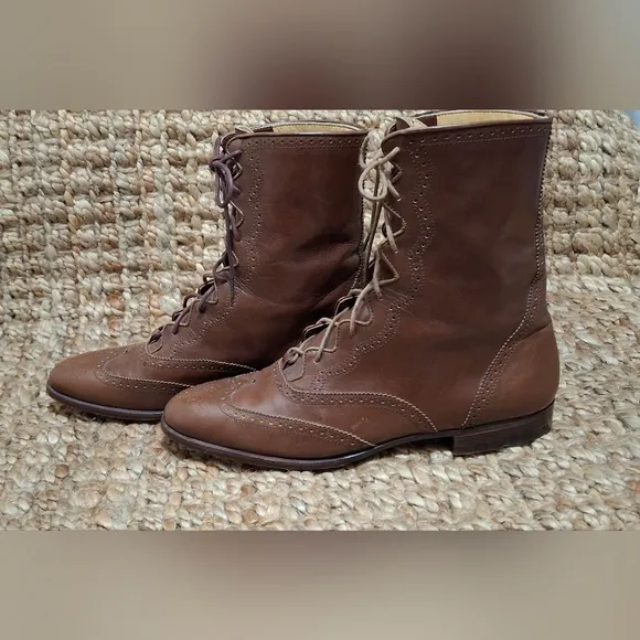Ralph Lauren  Womens Sz 9 AA Brown Leather Lace-Up Ankle Mid-Calf Boot Italy Boh