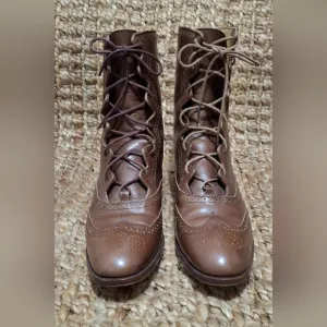 Ralph Lauren  Womens Sz 9 AA Brown Leather Lace-Up Ankle Mid-Calf Boot Italy Boh