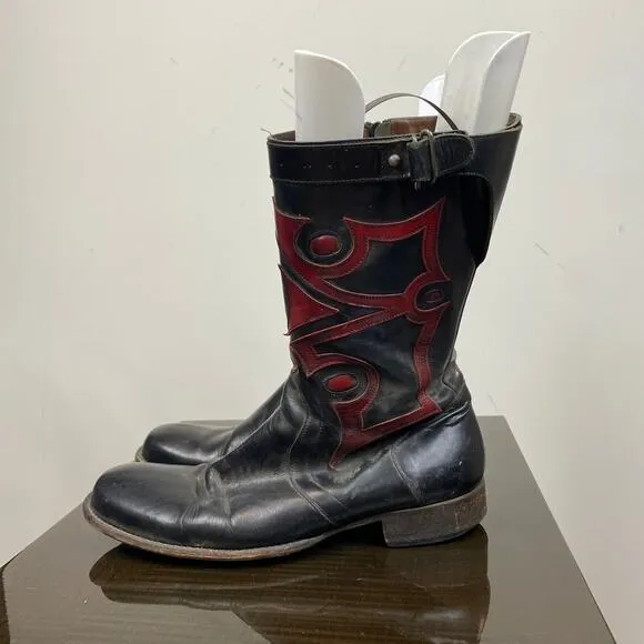 Rare Buttero Italy Red Black Leather Western Cowboy Boots Men's 44 US 11