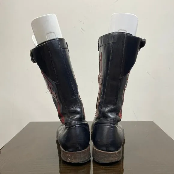 Rare Buttero Italy Red Black Leather Western Cowboy Boots Men's 44 US 11