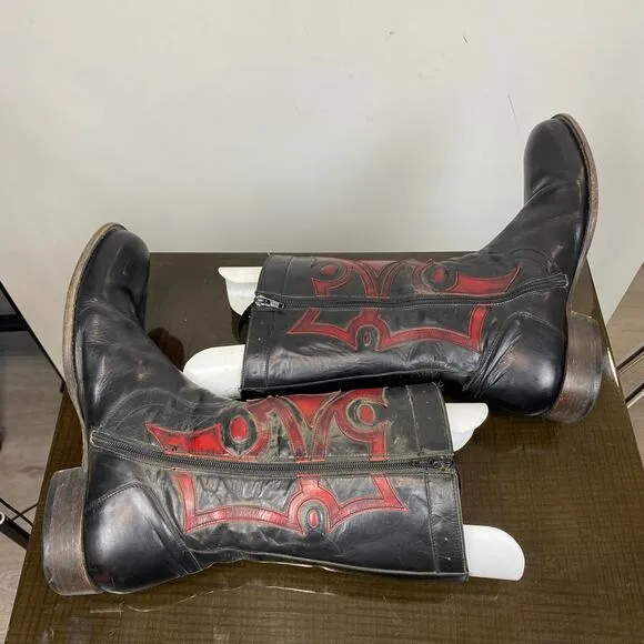 Rare Buttero Italy Red Black Leather Western Cowboy Boots Men's 44 US 11