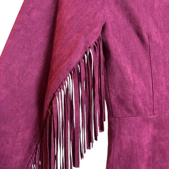 RARE Lulus Still Wild Burgundy Suede Fringe Long Sleeve Mini Dress Small Western