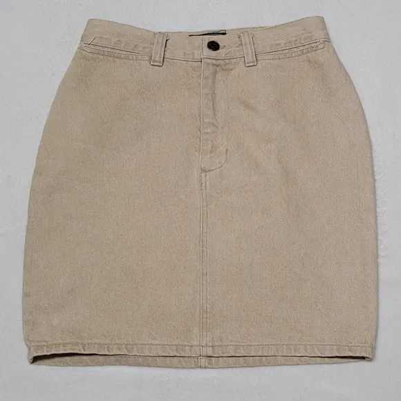 Rare Vintage 70s Ralph Lauren Country Beige Cotton Hourglass Denim Mini Skirt 6