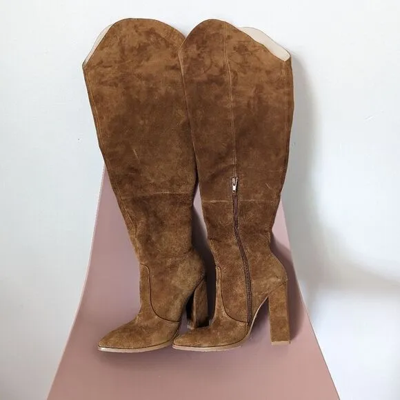RAYE dark tan brown suede Outlaw over the knee high heel boots