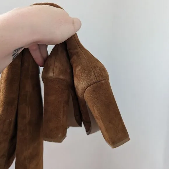 RAYE dark tan brown suede Outlaw over the knee high heel boots