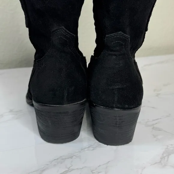 Reba Black Rhinestone Leather Western Ankle Boots Size 8.5M