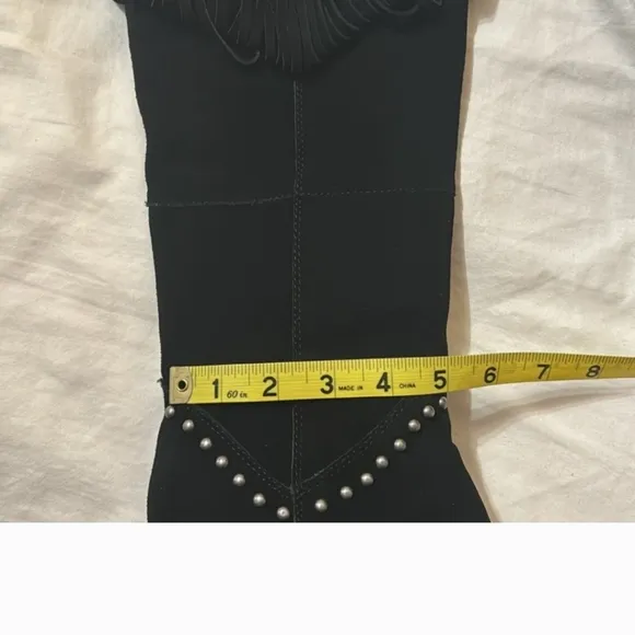REBA Women's Cadi Boots Size 6.5 Black Suede Western Fringe Rhinestones Cowboy