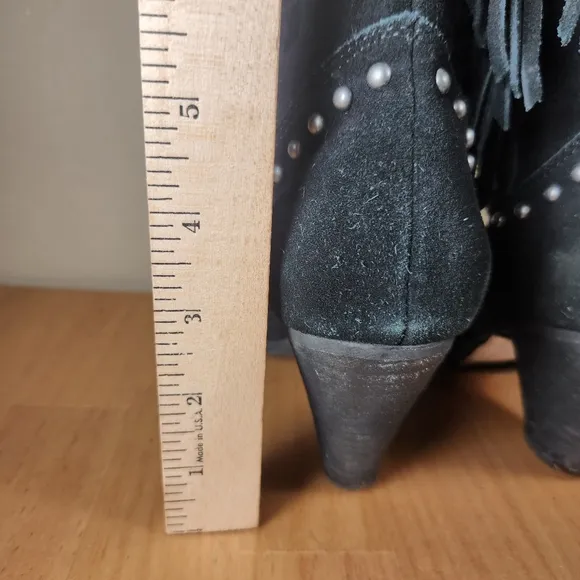REBA Women's Cadi Boots Size 6.5 Black Suede Western Fringe Rhinestones Cowboy