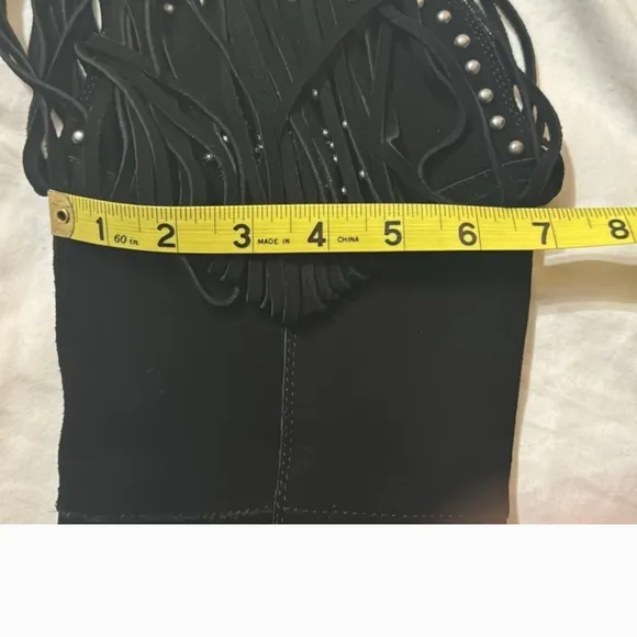 REBA Women's Cadi Boots Size 6.5 Black Suede Western Fringe Rhinestones Cowboy