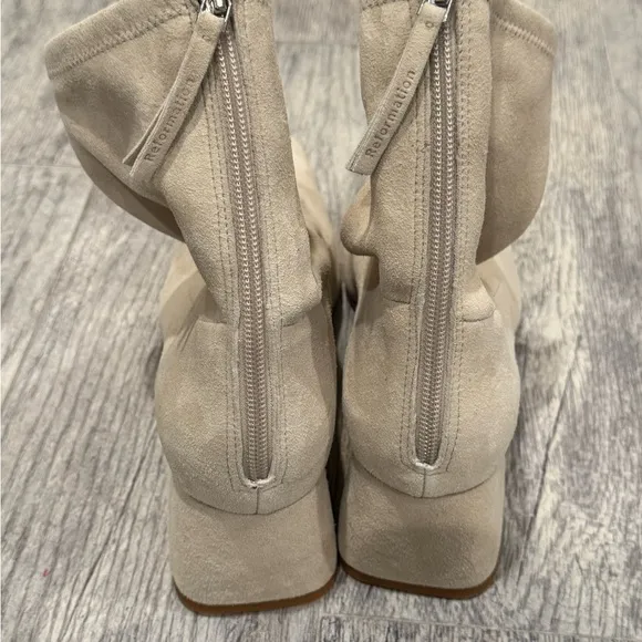 Reformation suede Remington stretch ankle boots in Fawn