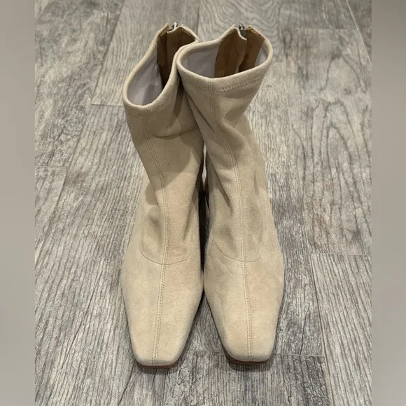 Reformation suede Remington stretch ankle boots in Fawn