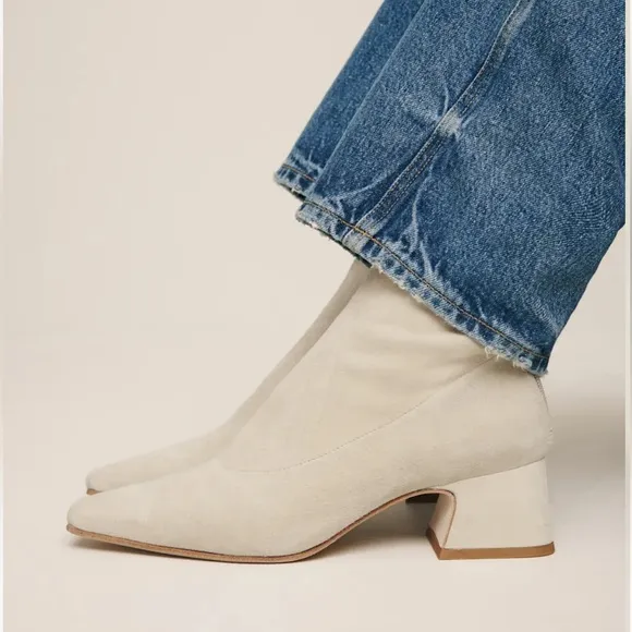 Reformation suede Remington stretch ankle boots in Fawn