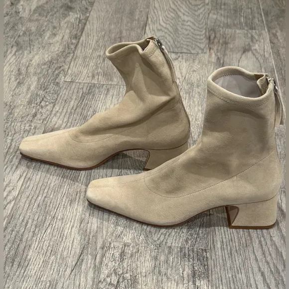 Reformation suede Remington stretch ankle boots in Fawn
