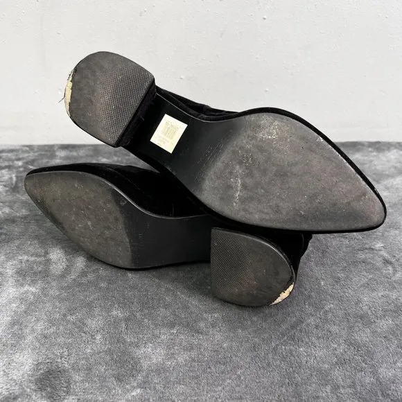 Reike Nen Bootie Ankle Boot Black Velvet Ring Zipper Pull US 7.5 Chunky Heel