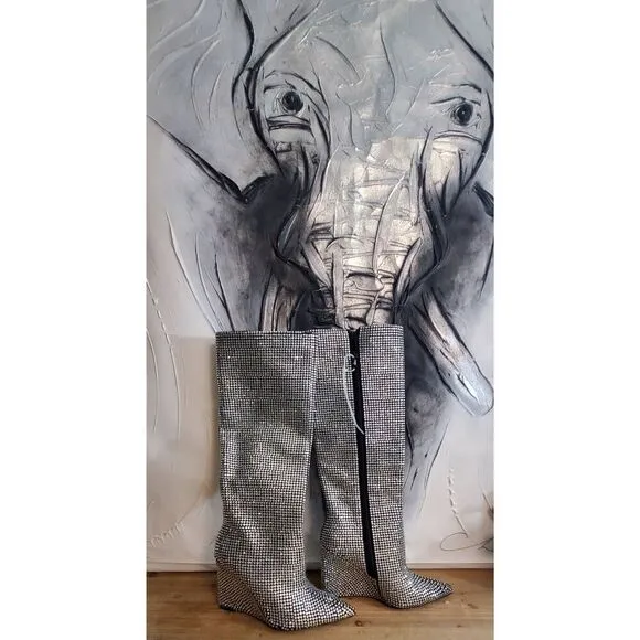 Rhinestone wedge boots