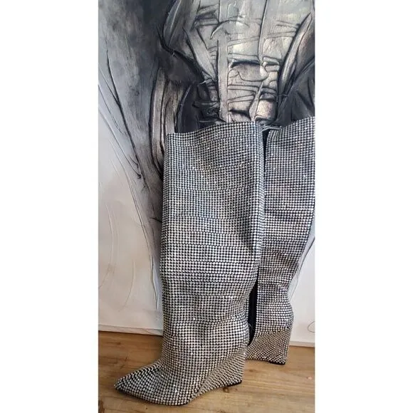 Rhinestone wedge boots