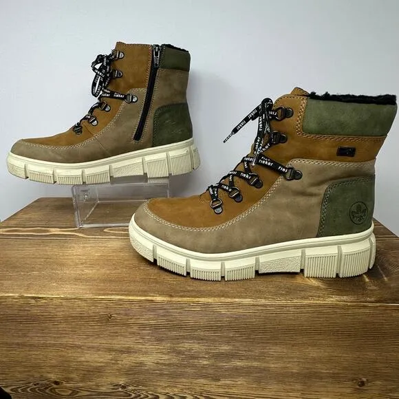Rieker Boots X3404-90 Warmlined Lace Up Boot Womens 8 Waterproof Chunky Platform