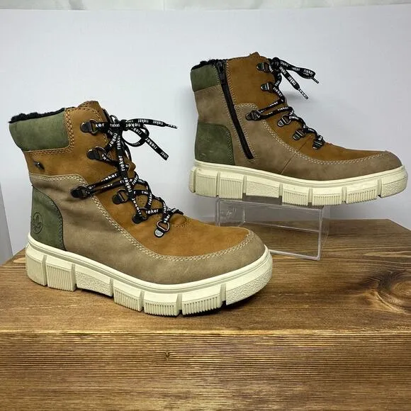 Rieker Boots X3404-90 Warmlined Lace Up Boot Womens 8 Waterproof Chunky Platform