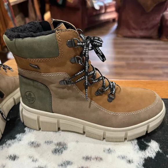 Rieker Boots X3404-90 Warmlined Lace Up Boot Womens 8 Waterproof Chunky Platform