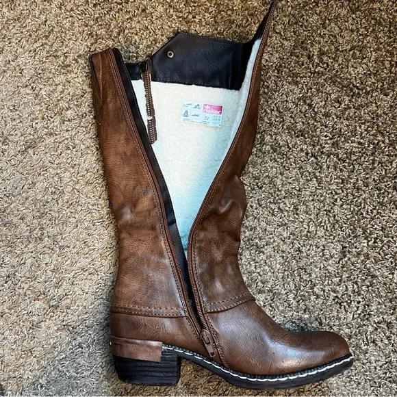 Rieker Brown Riding Boots with Sherpa Lining, Size 6 US or Size 37 EU