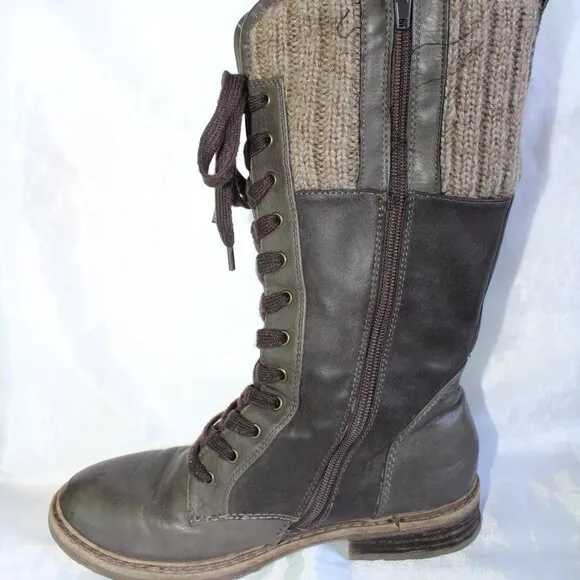 Rieker Women's Size 38(7.5 US) Brown Waterproof Knit Wool Collar Tall Boots