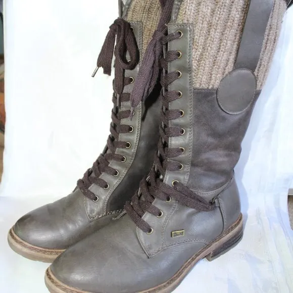 Rieker Women's Size 38(7.5 US) Brown Waterproof Knit Wool Collar Tall Boots