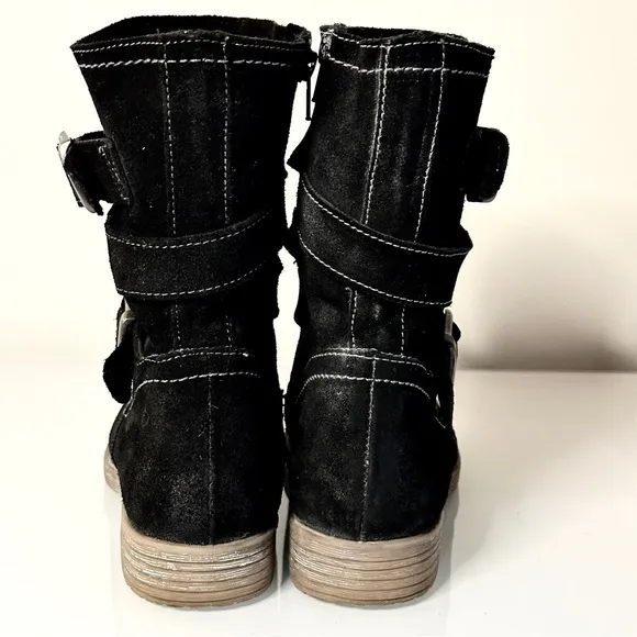 ROAN by Bed Stu LOLA Suede Leather Distressed Moto Combat Boots Black 8.5