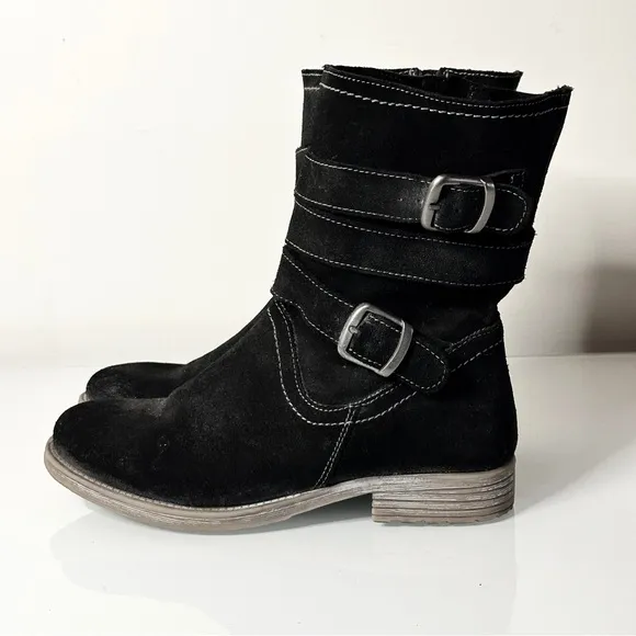 ROAN by Bed Stu LOLA Suede Leather Distressed Moto Combat Boots Black 8.5