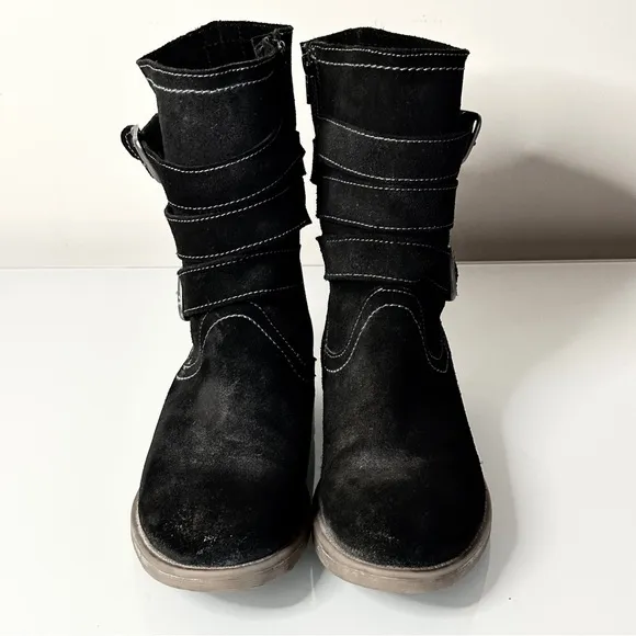 ROAN by Bed Stu LOLA Suede Leather Distressed Moto Combat Boots Black 8.5