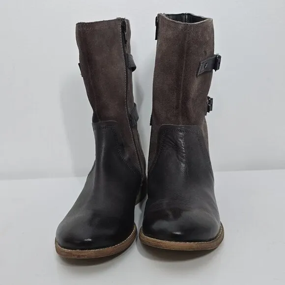 Roan by Bed Stu Suze Boots Womens 6 Brown Leather Suede Riding Buckle Strap Zip