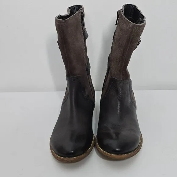 Roan by Bed Stu Suze Boots Womens 6 Brown Leather Suede Riding Buckle Strap Zip