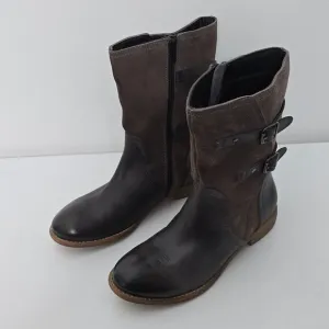Roan by Bed Stu Suze Boots Womens 6 Brown Leather Suede Riding Buckle Strap Zip