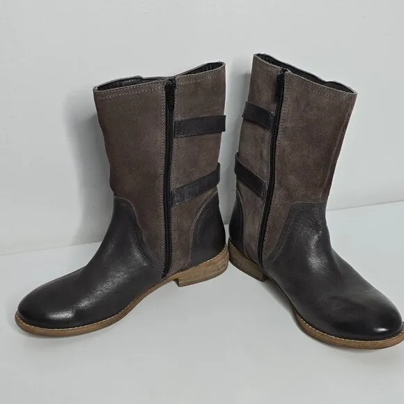 Roan by Bed Stu Suze Boots Womens 6 Brown Leather Suede Riding Buckle Strap Zip