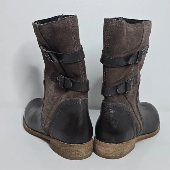 Roan by Bed Stu Suze Boots Womens 6 Brown Leather Suede Riding Buckle Strap Zip