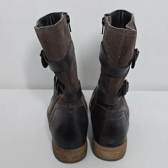 Roan by Bed Stu Suze Boots Womens 6 Brown Leather Suede Riding Buckle Strap Zip