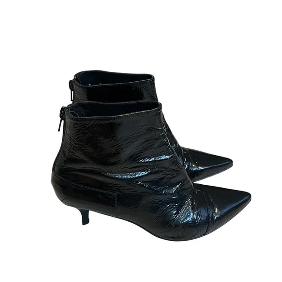 Robert Clergerie Patent Leather Pointy Toe Ankle Boots, Sz 7