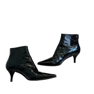 Robert Clergerie Patent Leather Pointy Toe Ankle Boots, Sz 7