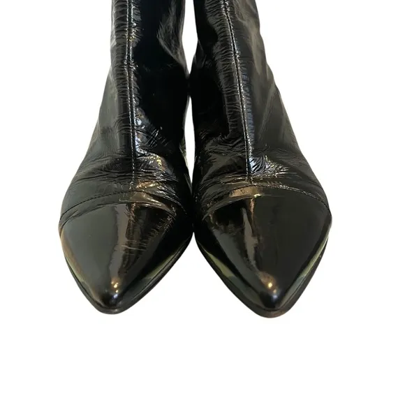 Robert Clergerie Patent Leather Pointy Toe Ankle Boots, Sz 7