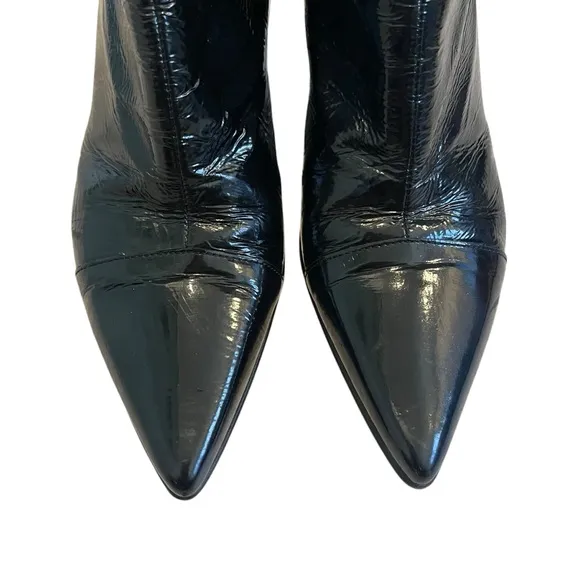 Robert Clergerie Patent Leather Pointy Toe Ankle Boots, Sz 7