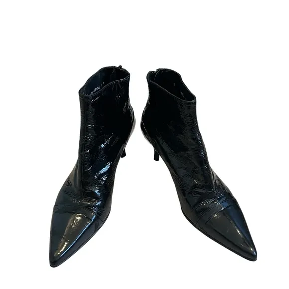 Robert Clergerie Patent Leather Pointy Toe Ankle Boots, Sz 7