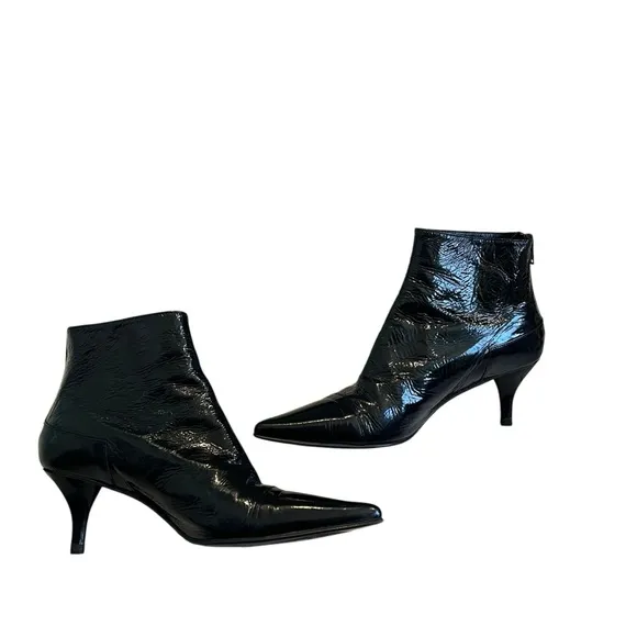 Robert Clergerie Patent Leather Pointy Toe Ankle Boots, Sz 7