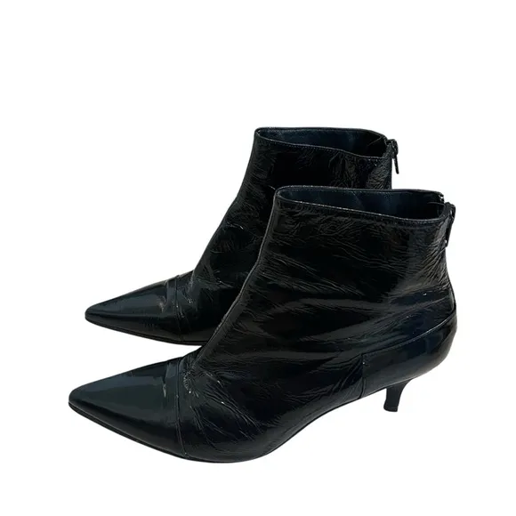 Robert Clergerie Patent Leather Pointy Toe Ankle Boots, Sz 7