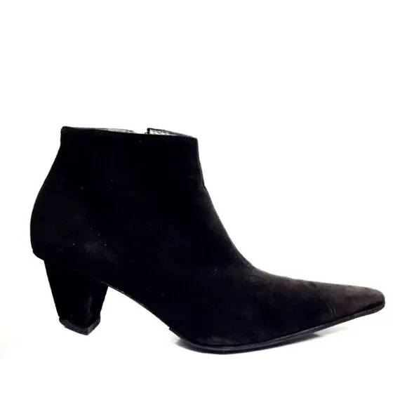 ROBERT CLERGERIE Paris Suede Ankle Boot Heel Black 6.5