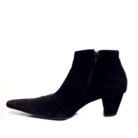 ROBERT CLERGERIE Paris Suede Ankle Boot Heel Black 6.5