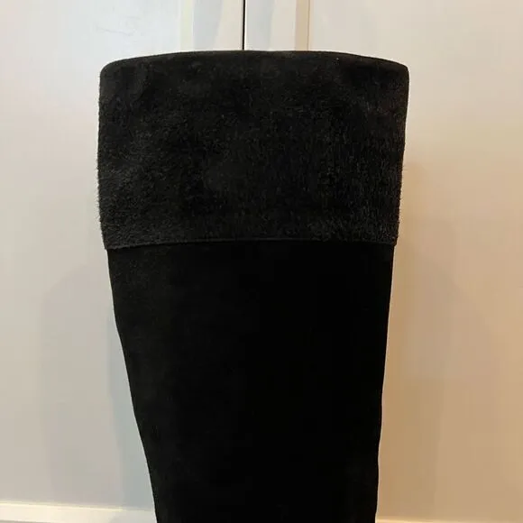 Robert Clergerie Black Boots Chunky Heel Suede Patent Leather Platform 6.5
