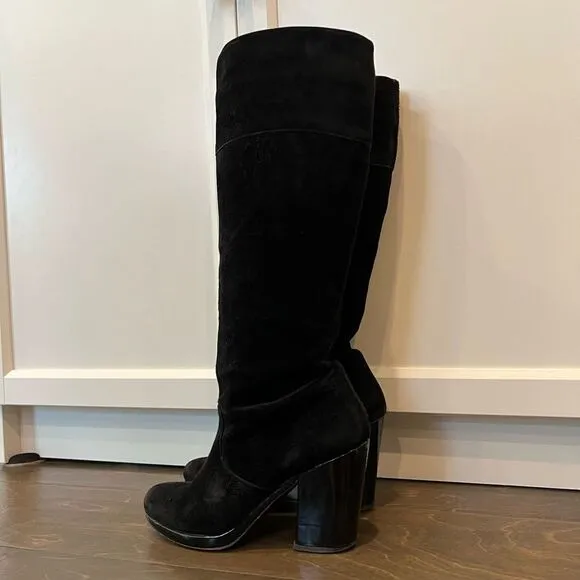 Robert Clergerie Black Boots Chunky Heel Suede Patent Leather Platform 6.5